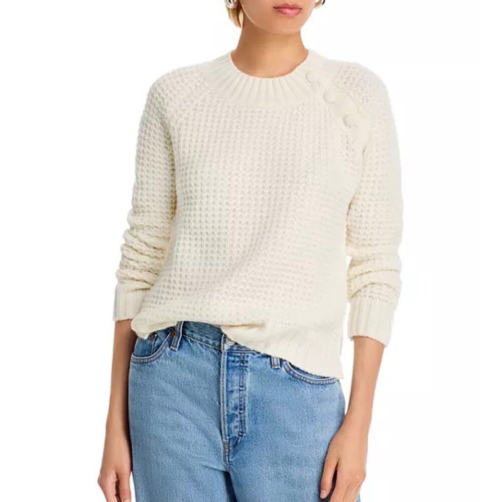 C by Bloomingdale's Cashmere Waffle Knit Sweater Ivory Size M